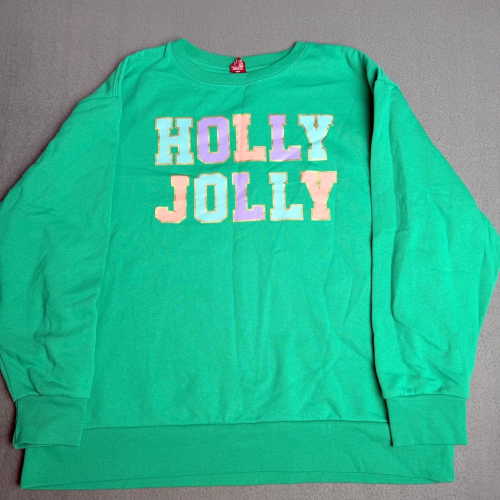 Dec 25th Holly Jolly Christmas Sweatshirt Green Graphic Pullover XL